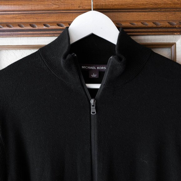 Michael Kors Men’s Size Large Black Full Zip Sweater 100% Cotton Knit Jacket - Picture 2 of 6